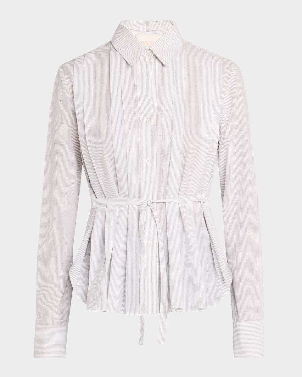 Francesca Belted Striped Button-Front Shirt